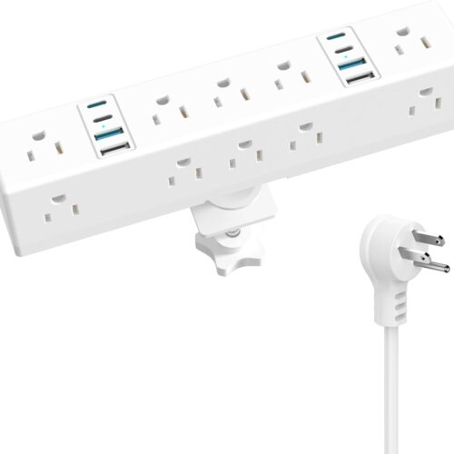 1 Desk Clamp Power Strip, 40W Fast Charging Station, VILONG Desktop Mount Surge Protector, 8 USB Ports(4 USB-C), 10 AC Outlets and 6Ft Cord, for Home, Office, Fit 1.6" Tabletop Edge