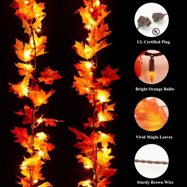 Fall Decor Fall Decorations for Home 9FT Plug in Fall Garland with Lights 50 Orange Bulbs Connectable Lighted Fall Garland Light for Indoor Outdoor Halloween Thanksgiving Harvest Decorations 4
