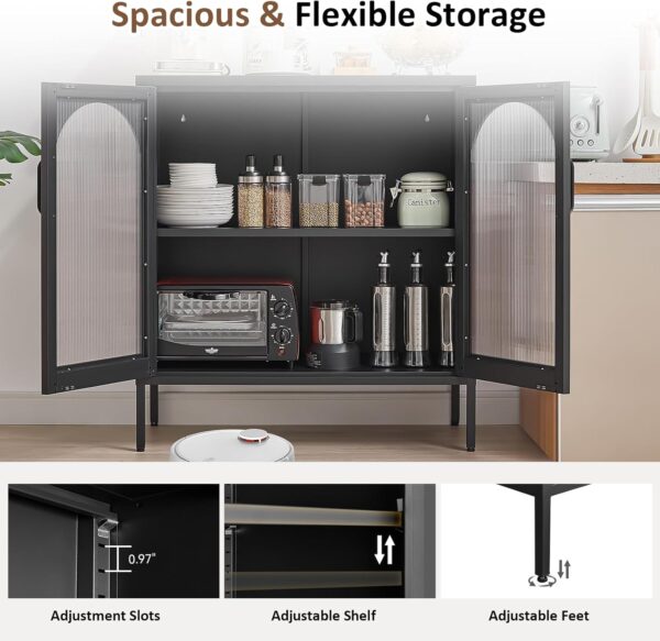 Buffet Cabinet, Modern Industrial Style Sideboard Buffet Cabinet, with Adjustable Shelves Credenza for Living Kitchen Dining Farmhouse, 15.8" L x 27.6" W x 35" H Black 4