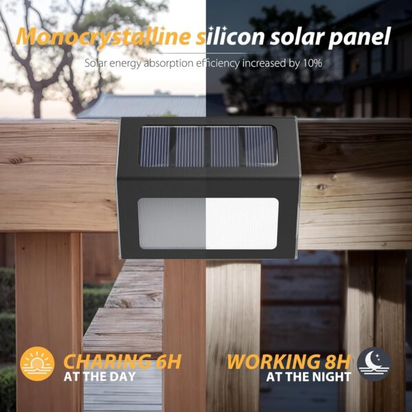 Solar Lights Outdoor Waterproof, Solar Fence Lights Auto On/Off, Bright LED Outdoor Lighting for Fence, Patio, Deck, Garden, Pathway 4