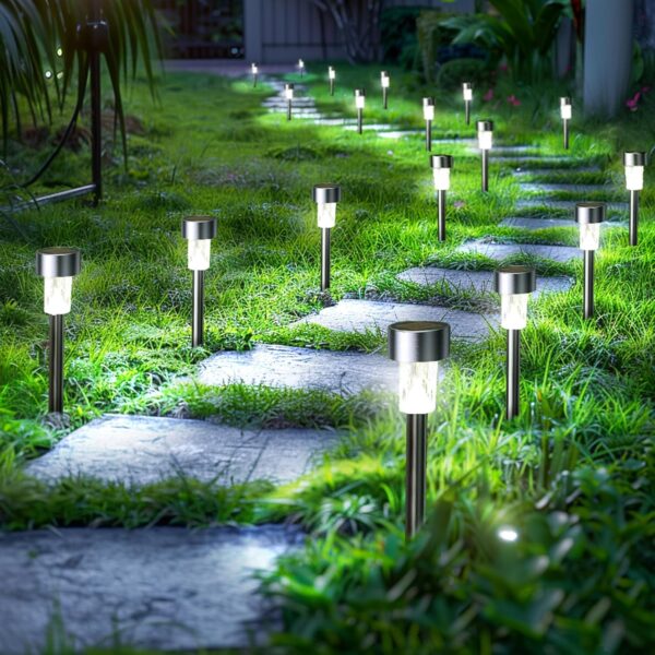 24 Pack Solar Path Lights Outdoor,Solar Lights Outdoor Waterproof,Stainless Steel LED Landscape Lighting,Solar Garden Lights for Driveway,Pathway,Patio,Yard 4