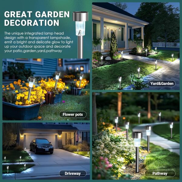Solar Lights Outdoor Waterproof, 12 Pack, Stainless Steel LED Solar Garden Lights for Patio, Lawn, Yard and Landscape, Cold White 4