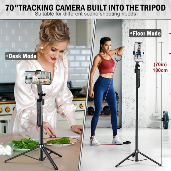 Auto Face Tracking Tripod 360 Rotation with Stand,Android and iPhone Tripod Holder with Remote and Gesture Control, No App,Built-in Tracking Camera Selfie Stick for Vlog Video Recording Tiktok 4