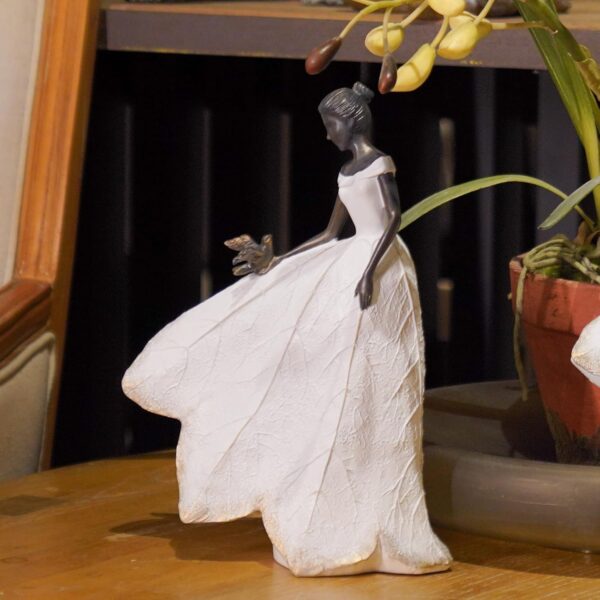Guichifun Fairy Statue Collection Home Decoration - White Leaf Angel Girls with Bird Resin Home Decor for Outdoor or Indoor Outdoor Yard Decorations Figurines Retirement Gift 8.5 x 5.25 x 12 Inch 4