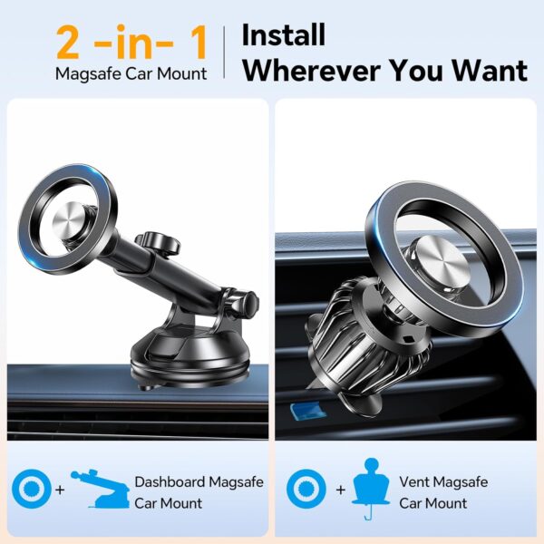 Coolpow for MagSafe Car Mount【Windshield+Vent+Dash】Magnetic Phone Holder for Car Phone Holder Mount Cell Phone Holders for Your Car Accessories Suction Cup Stand for Garmin GPS for iPhone 17 16 15 14 3
