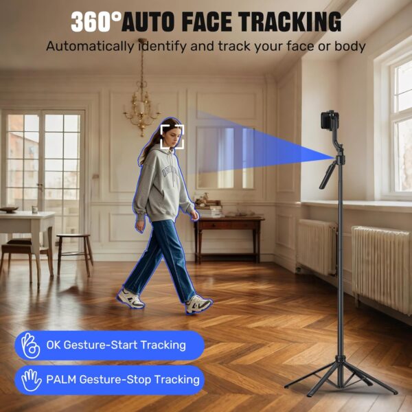 Auto Face Tracking Selfie Stick Tripod for iPhone with Light,360 Rotation That Follows Your Movement,63" Phone Camera Tripod Stand with Remote for Content Creator Vlog Live Stream Video Recording 2