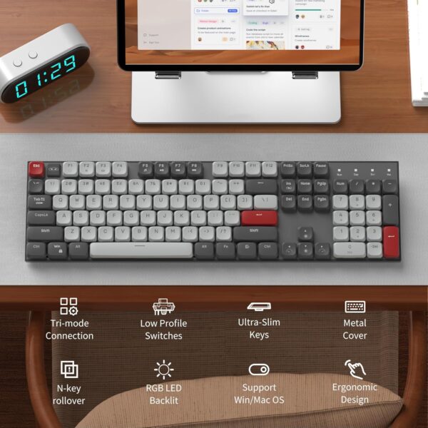 MageGee Wireless Mechanical Keyboard Moon104 RGB Backlight Triple Mode 2.4GHz/BT/USB-C Wired Office Keyboard for Computer/Desktop/PC/Laptop/Surface/Smart TV and Windows 10/8/ 7 3 Mechanical