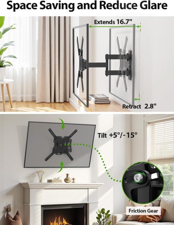 USX MOUNT UL Listed Full Motion TV Mount, Swivel Articulating Tilt TV Wall Mount for 26-55Inch LED, 4K, Wall Mount Bracket with VESA 400x400mm Up to 77lbs, Perfect Center Design -XMM006-1 2 Mount
