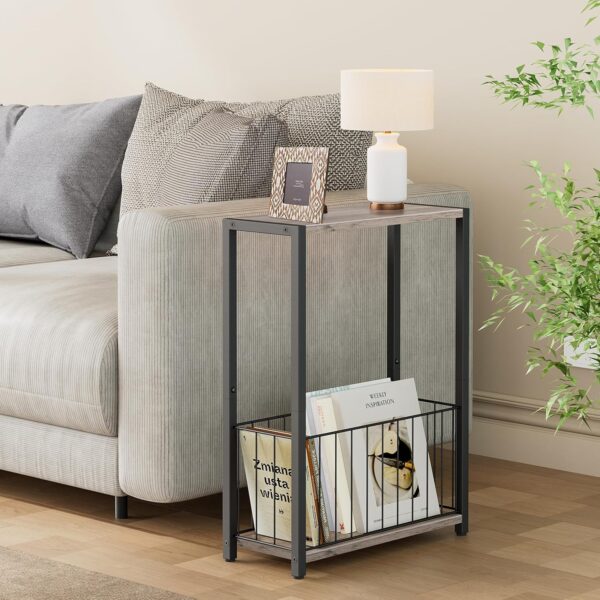 Narrow Side Tables Set of 2 with Magazine Holder, Skinny End Tables Perfect for Small Spaces, Space-Saving Design for Living Room, Bedroom, or Office, 7.1" D x 16.9" W x 23.6" H, Greige 4
