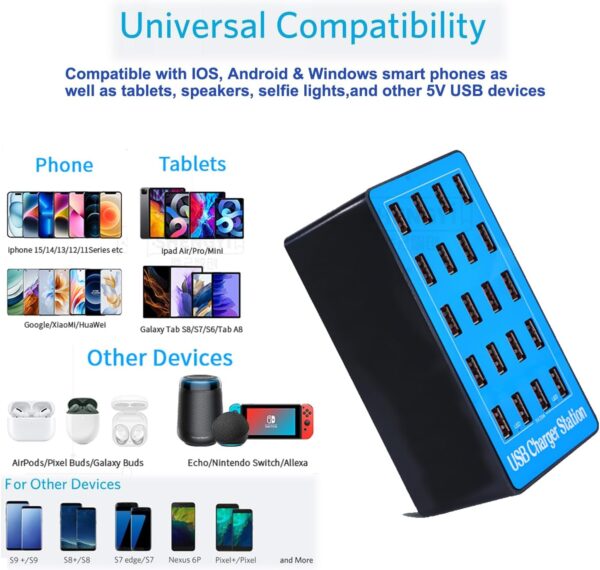 USB Charging Station, 20-Port 100W/20A Multi-USB Charger Station for Smartphones, Tablets, and Other Devices 2 Charging Station