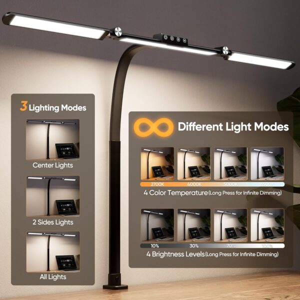 Large Desk Lamps for Home Office, 39.3" Architect Desk Lamp with Clamp, 24W Ultra Bright LED Desk Light Stepless Dimming Eye-Caring Office Desk Lamp for Study Work 2 Desk Lamps