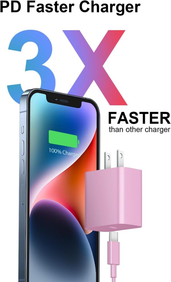 iPhone 14 13 12 Fast Charger 20W PD USB C Wall Charger with 6FT Fast Charging Cable for iPhone 14/14 Pro/14 Pro Max/14 Plus/13/12/11/Pro/Pro Max/Mini/Xs Max/X, iPad - Pink 4