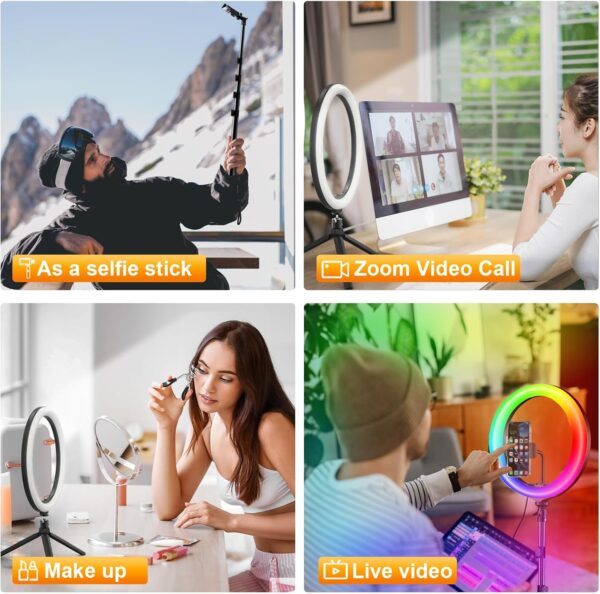 12" Selfie Ring Light with 73" Extendable Tripod Stand: PEYOU Desk Selfie Lights 38 Color Modes, Upgrade 3 in 1 Dimmable Adjustable Speed Ring Light for Makeup/TIK Tok/YouTube 4