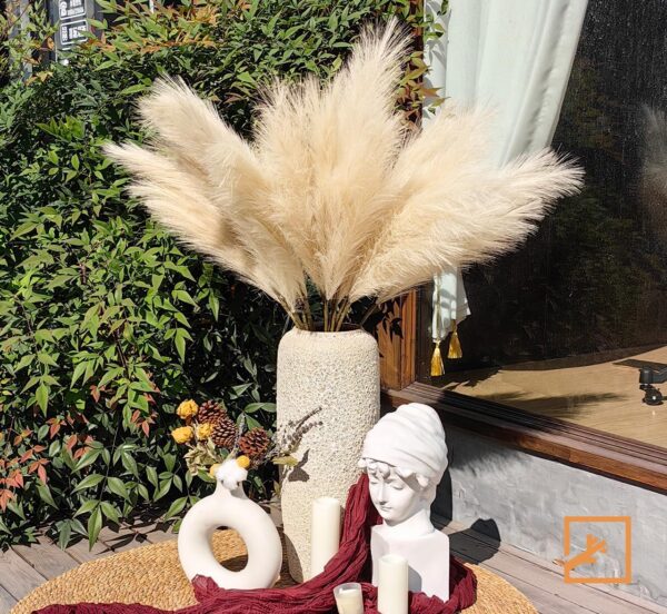 Boho Decor 7-Pcs 38"/3.1FT Faux Pampas Grass Large Tall Fluffy Artificial Fake Flower Bulrush Reed Grass for Vase Filler Farmhouse Home Wedding Decorations (Beige) 3