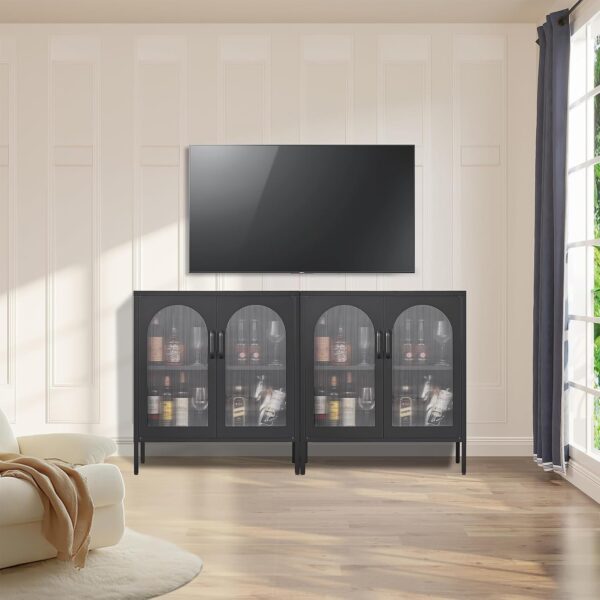 Buffet Cabinet, Modern Industrial Style Sideboard Buffet Cabinet, with Adjustable Shelves Credenza for Living Kitchen Dining Farmhouse, 15.8" L x 27.6" W x 35" H Black 3