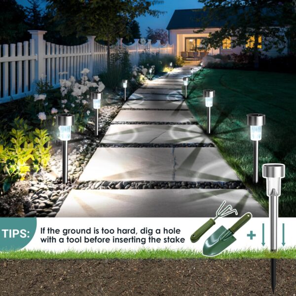 Solar Lights Outdoor Waterproof, 12 Pack, Stainless Steel LED Solar Garden Lights for Patio, Lawn, Yard and Landscape, Cold White 3