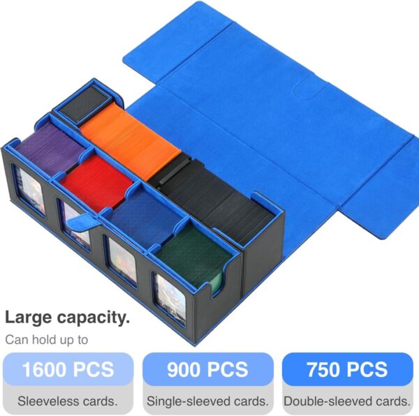 Trading Card Deck Case for 1600 Cards, Storage Box with Display Windows for MTG Commander, Magic Cards, PTCG, Sport Cards and Other Trading Card Games - BLUE 3 Cards