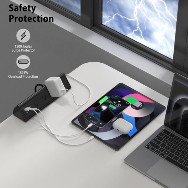 Jgstkcity Desk Clamp Power Strip,20W Fast Charging Station,Surge Protector Nightstand Edge Mount,1875W Extension Cord with Multiple Outlets,2 USB-C,2 USB-A,for Home Office (Black, 6 FT) 3 Outlets