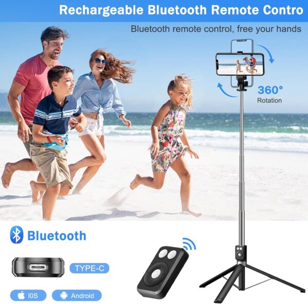 Selfie Stick Tripod with Fill Light, Phone Selfie Stick,Durable Stainless Steel Design,Bluetooth Remote Control,and Stable Three-Legged Support for Live Broadcasts,Video Shooting (Black) 3