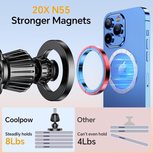 Coolpow for MagSafe Car Mount【Windshield+Vent+Dash】Magnetic Phone Holder for Car Phone Holder Mount Cell Phone Holders for Your Car Accessories Suction Cup Stand for Garmin GPS for iPhone 17 16 15 14 4