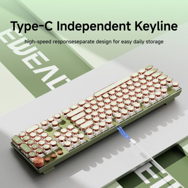 EWEADN Typewriter Style Mechanical Gaming Keyboard, Wired Mechanical Keyboards,104 Keys Backlit LED Keyboards, Media Control Knob, Wired Computer Keyboard Pink Switch for Windows/Mac/PC-Green 4