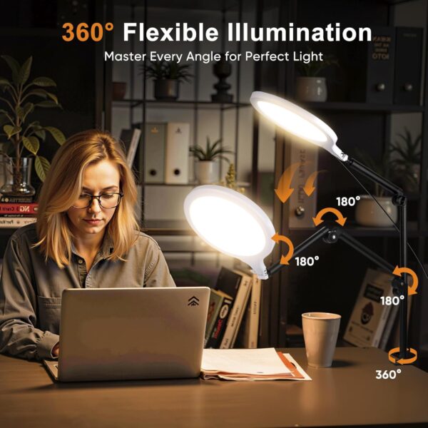 Desk Ring Light with Stand, 10" LED Desk Ring Light with Clamp, 360°Rotate & Flexible Height Full-Screen Overhead Ringlight for Video Recording, TikTok, YouTube, Live Streaming, Content Creation 3