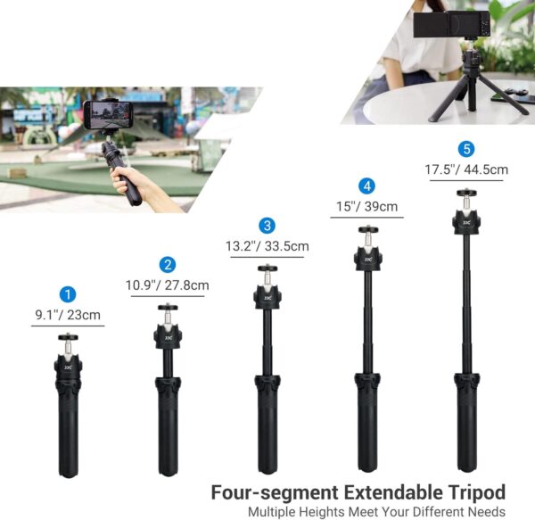 JJC 2 in 1 Extendable Mini Vlogging Tripod & Selfie Stick for Sony ZV-E10 II ZVE10 ZV-1F ZV1F ZV-1 II ZV1 RX100 VII A6100 A6400, Canon PowerShot V1 SX740 HS G7X Mark III II EOS R100 R50 R10 & More 3