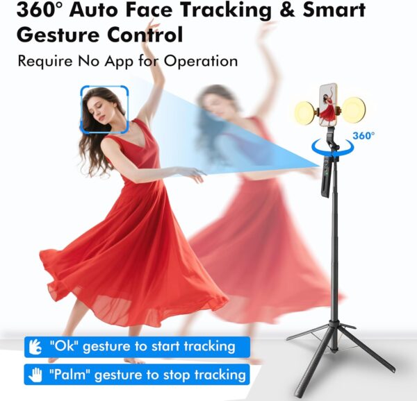 Auto Face Tracking Selfie Stick Tripod with Fill Light, 360 Rotation & Gesture Control, 70.9" Selfie Stick Tripod for iPhone with Remote for for TikTok/Vlog/Live Stream/Video Recording 3