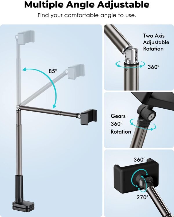 Viozon Phone Holder, Flexible Long Arm,Overhead Mount,360° Angle Adjustable,Aluminum Alloy, C Clamp for Headboard Bedside&Table&Desk,Compatible with 3.5"-6.9" Phone,iPhone 16 15Plus / Pro Max 3 Overhead