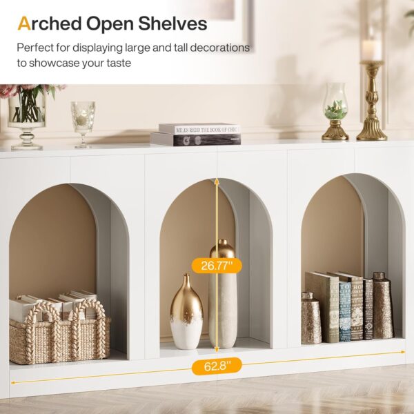 70.9" White Console Table with Storage, Wood Entryway Entry Table with 3 Arched Shelves for Foyer, Hallway, Living Room, Behind Couch Sofa, Narrow Long 3