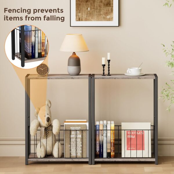 Narrow Side Tables Set of 2 with Magazine Holder, Skinny End Tables Perfect for Small Spaces, Space-Saving Design for Living Room, Bedroom, or Office, 7.1" D x 16.9" W x 23.6" H, Greige 3