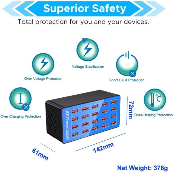 USB Charging Station, 20-Port 100W/20A Multi-USB Charger Station for Smartphones, Tablets, and Other Devices 3 Charging Station