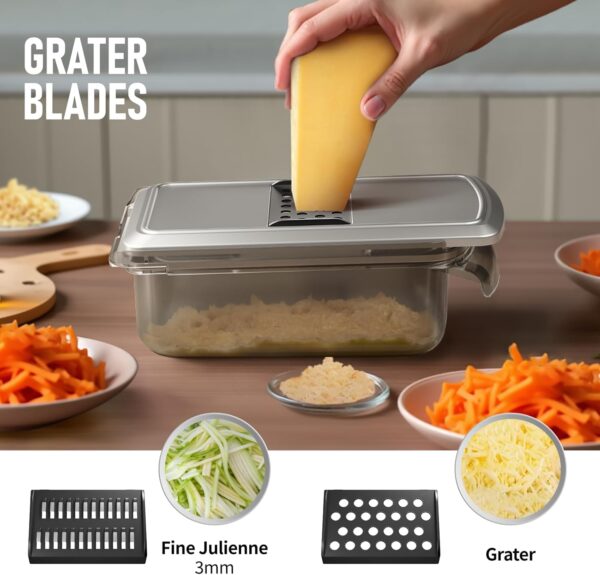 Vegetable Chopper Stainless Steel, 9-in-1 Mandoline Food Slicer for Kitchen, Veggie Chopper with Container 3
