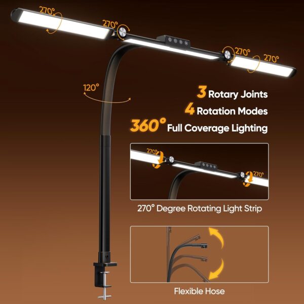 Large Desk Lamps for Home Office, 39.3" Architect Desk Lamp with Clamp, 24W Ultra Bright LED Desk Light Stepless Dimming Eye-Caring Office Desk Lamp for Study Work 3 Desk Lamps