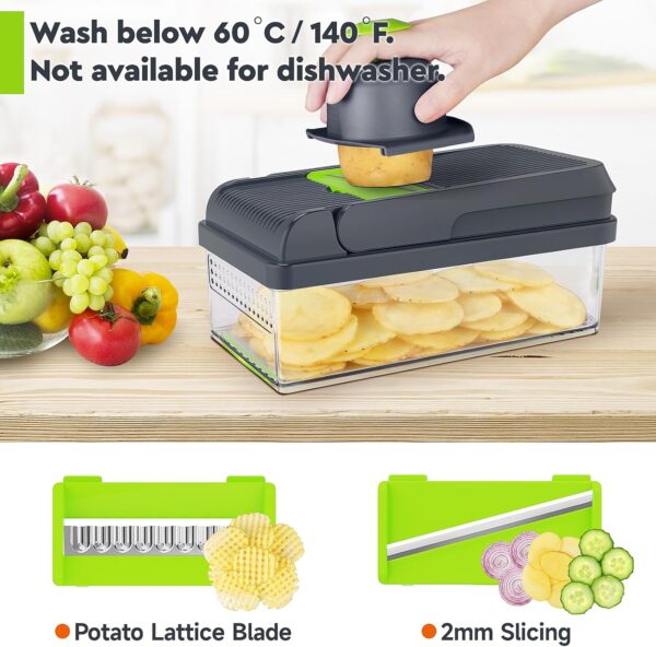 12-in-1 Vegetable Chopper, 7 Blade Veggie Chopper, Practical Food Chopper with Container, Cheese Grater, Home Essentials & Kitchen Gadgets(Green/Grey) 3