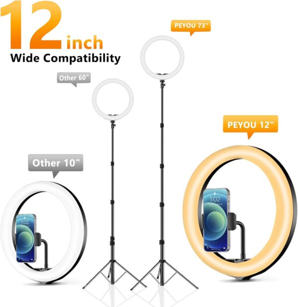 12" Selfie Ring Light with 73" Extendable Tripod Stand: PEYOU Desk Selfie Lights 38 Color Modes, Upgrade 3 in 1 Dimmable Adjustable Speed Ring Light for Makeup/TIK Tok/YouTube 3