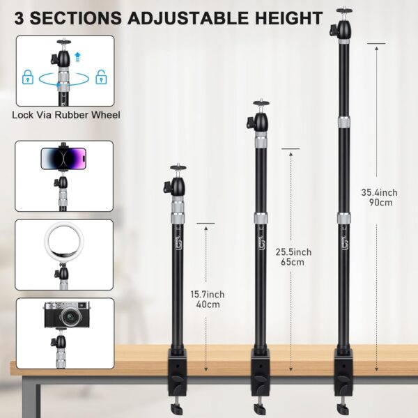 Camera Desk Mount Heavy Duty Aluminum Alloy with 360° Ball Head - Adjustable 15.7-35.4 Inch Table Clamp for DSLR, Webcam, Ring Light, Live Streaming & Video Shootingc 2