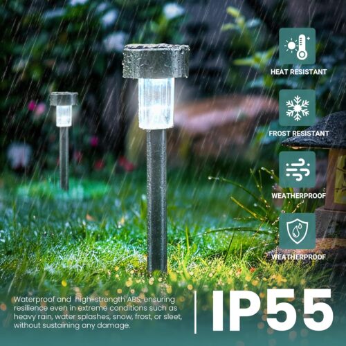 24 Pack Solar Path Lights Outdoor,Solar Lights Outdoor Waterproof,Stainless Steel LED Landscape Lighting,Solar Garden Lights for Driveway,Pathway,Patio,Yard