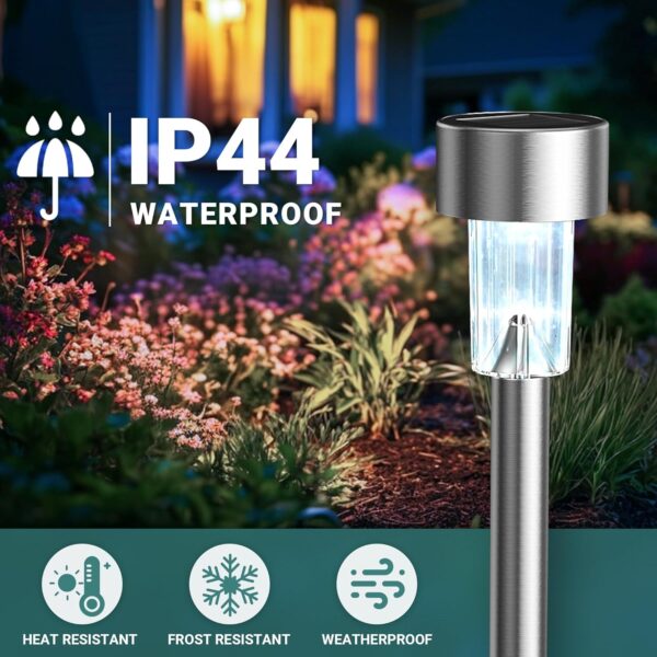 Solar Lights Outdoor Waterproof, 12 Pack, Stainless Steel LED Solar Garden Lights for Patio, Lawn, Yard and Landscape, Cold White 2