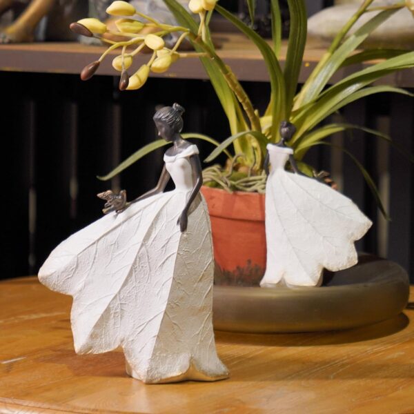Guichifun Fairy Statue Collection Home Decoration - White Leaf Angel Girls with Bird Resin Home Decor for Outdoor or Indoor Outdoor Yard Decorations Figurines Retirement Gift 8.5 x 5.25 x 12 Inch 2