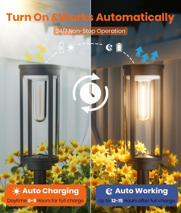 Solar Pathway Lights Outdoor Warm White 8-Pack Waterproof IP65, Auto On/Off Solar Powered Walkway Lighting for Driveway Yard Garden, Upgraded Landscape Lights Outside 2