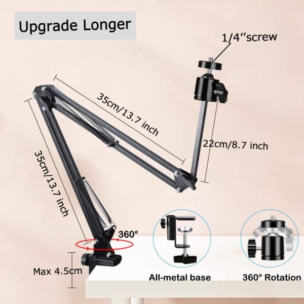Overhead Tripod Mount for Camera Webcam Ring Light, Long Over Head Articulating Arm with Phone Holder and Ball Head, Desktop Lazy Arm Clamp Phone Stand Accessory for Live Streaming,Video Recording 4