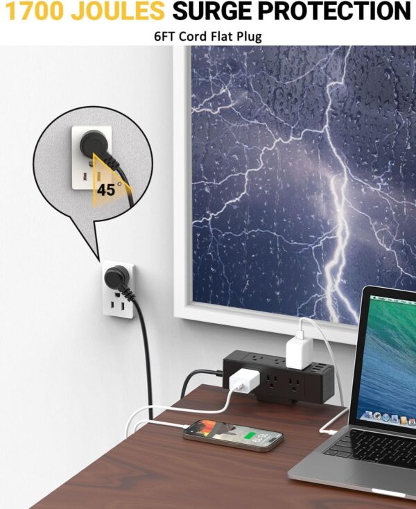 Desk Clamp Power Strip with USB C, Desk Surge Protector with 9 AC Plugs & 4 USB Ports, Desktop Edge Mount Charging Station, 6 FT Flat Plug, Removable Clamp 4