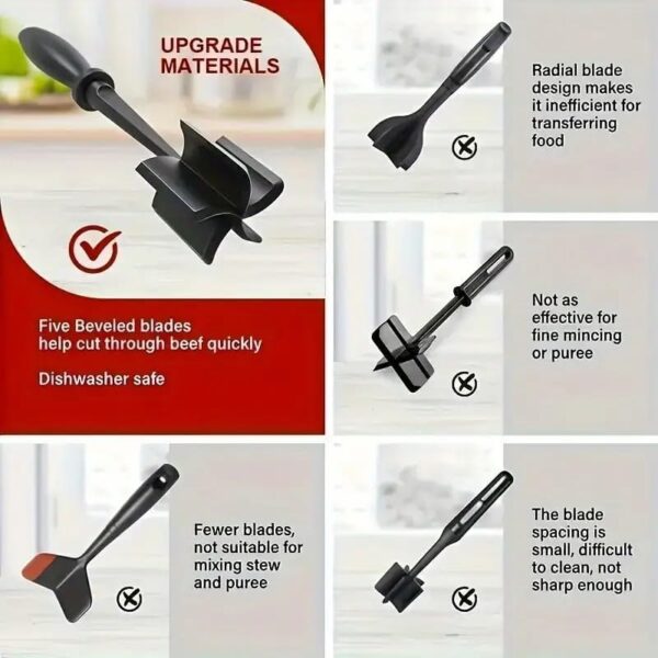 Meat Chopper for Ground Beef, Heat Resistant Meat Masher for Hamburger Meat Meat Masher, Ground Beef Chopper Tool Kitchen Tools & Gadgets(Deep Black) 4