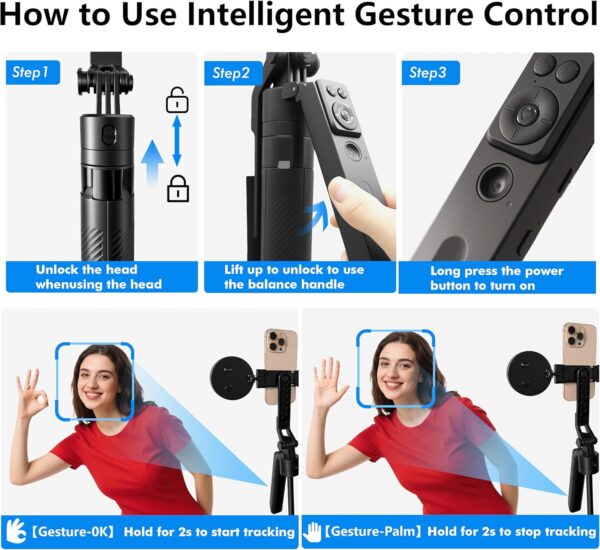 Auto Face Tracking Selfie Stick Tripod with Fill Light, 360 Rotation & Gesture Control, 70.9" Selfie Stick Tripod for iPhone with Remote for for TikTok/Vlog/Live Stream/Video Recording 4