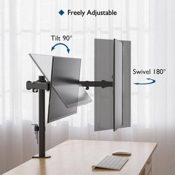 BONTEC Dual Monitor Desk Mount, Full Motion Adjustable Monitor Stand for 13–27 Inch Screens, Heavy Duty Arms Hold Up to 22 lbs Each, VESA 75x75/100x100 mm, C Clamp and Grommet Base, Cable Management 4 Mount