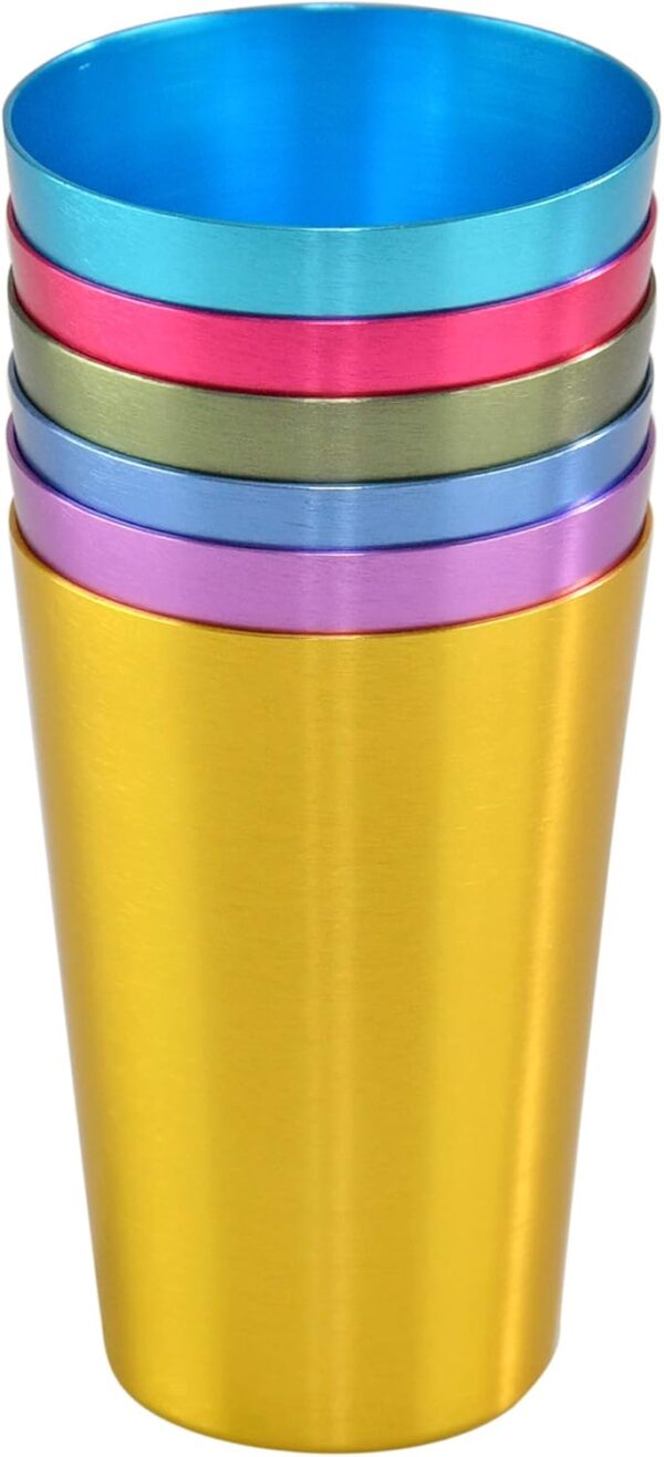 HOME-X Colorful Aluminum Drinking Cups Set of 6, Colored Metal Tumblers, Shatter Resistant, Stackable, 6 Metallic Colors- 12 Ounces 4 Cups