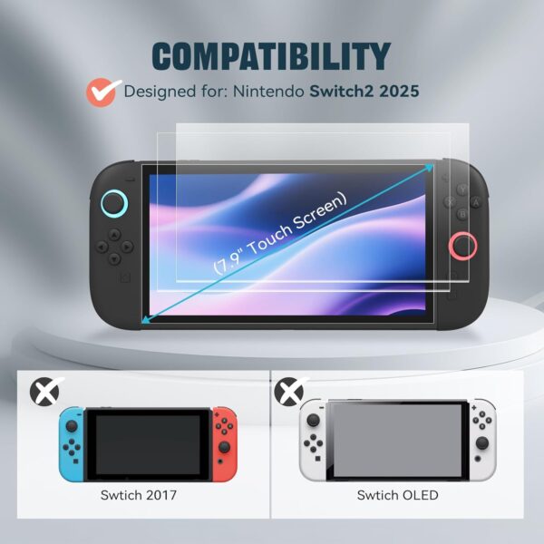 Screen Protector for Nintendo Switch 2, 2 Pack 7.9-Inch Tempered Glass HD Screen Film Guard, Anti-Scratch, Bubble-Free, Accessories for Switch 2 (2025) 4 Protector