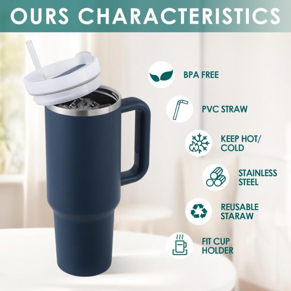 40oz Tumbler with Handle Straw Lid, Stainless Steel Vacuum | Insulated Reusable Travel Mug | Keep Drinks Cold | Ice Gym Cup | Gifts for Women Men Lovers | Car Holder Friendly | Navy Blue 4 Tumbler