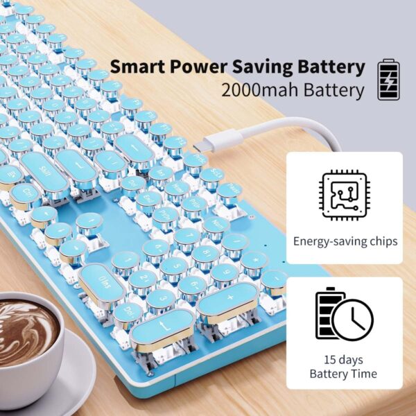 EWEADN TK950 Typewriter Keyboard Wireless Mechanical Keyboard, 104 Keys Aesthetic Typewriter Keyboards with White Backlit, Anti-Ghosting, Blue Switch Bluetooth/2.4GHz/Wired Keyboards-Blue 4 Mechanical